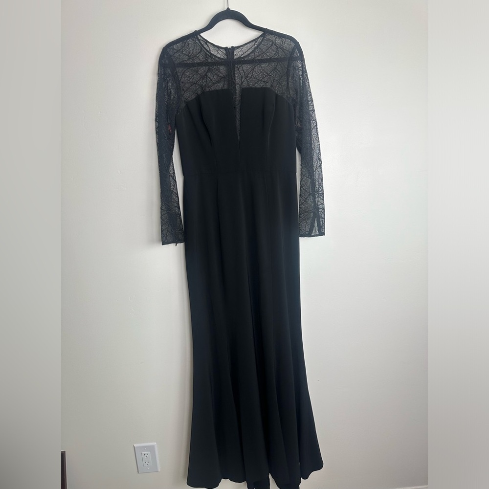 Monique Lhuillier Designer Black Lace  Long Sleeve Long Evening Gown Size 10